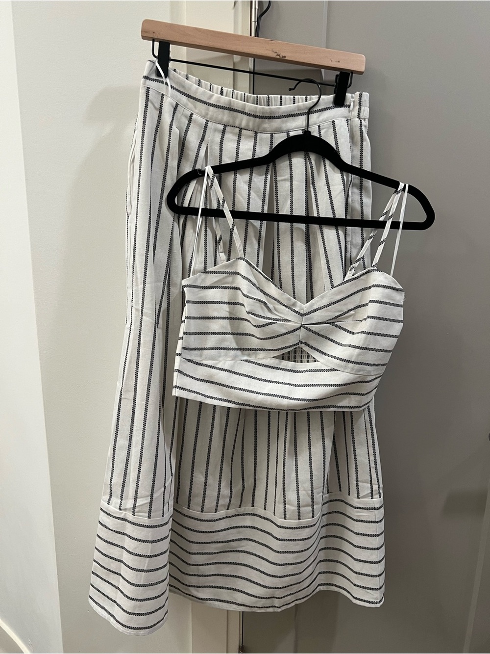 Linen Set Striped White and Black Two-Piece Skirt Set